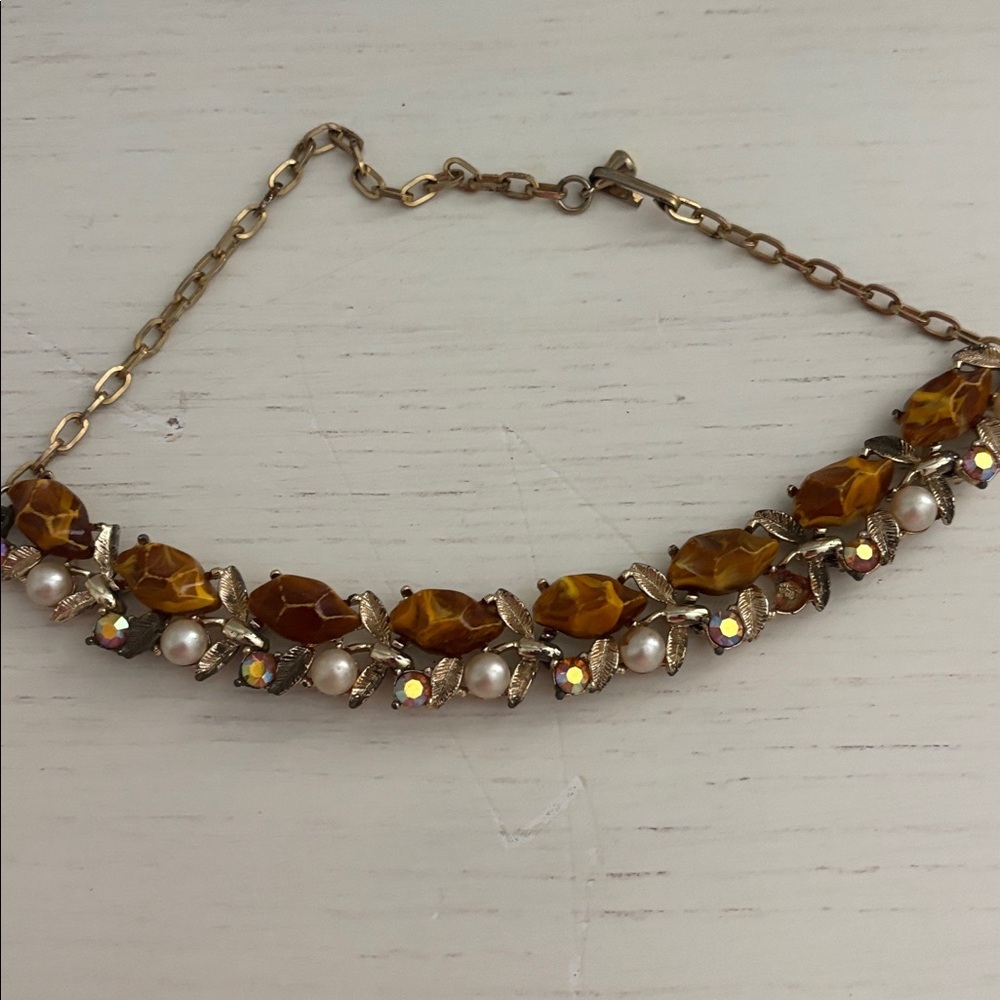Vintage Amber Crystal Link necklace - Gold Tone choker style - Picture 3 of 4